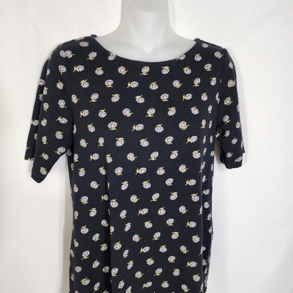 J Jill Womens Pima Shirttail Tee Sz S Petite Top Black Daisy Floral Short Sleeve - Picture 3 of 10